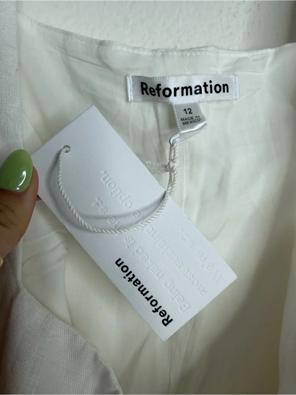 NWT Reformation Cami White Linen Mini Dress